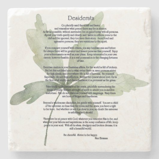 Desiderata Green Blätter Steinuntersetzer (Vorderseite)
