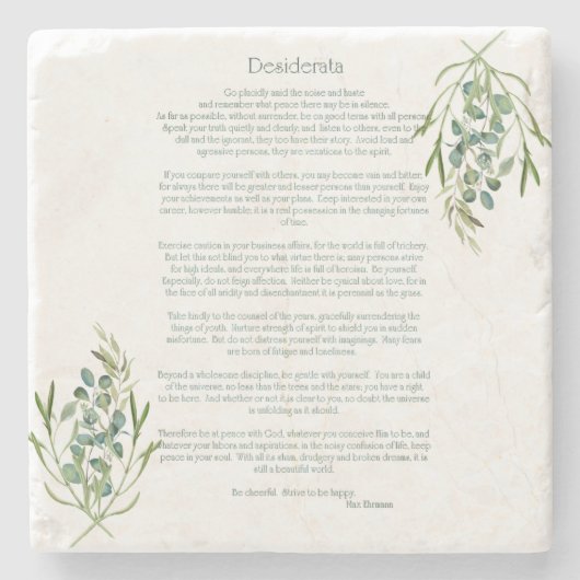 Desiderata Green Eucalyptus Steinuntersetzer (Vorderseite)