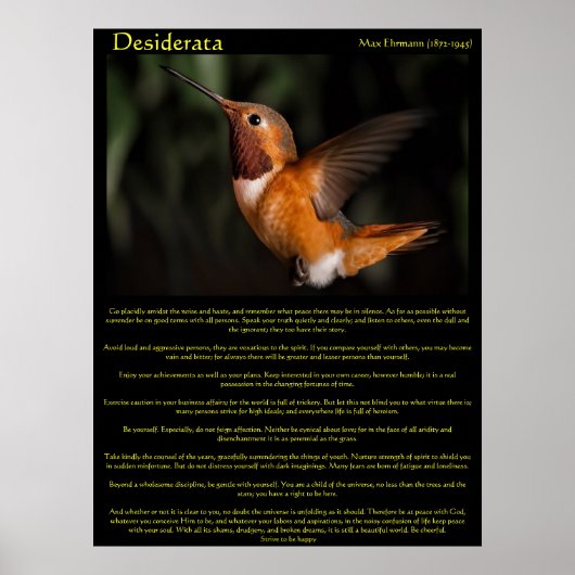 Desiderata Hummingbird Posters 2 Poster (Vorne)