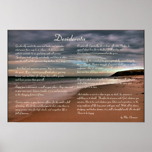 Desiderata Inspirational Gedicht und Seehand Poster (Vorne)
