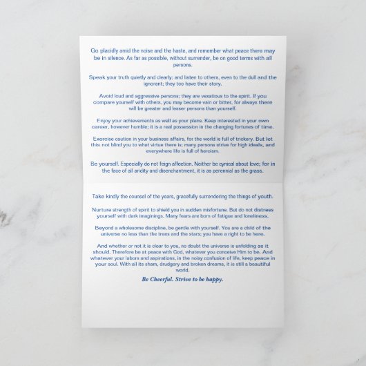 Desiderata, inspirierendes Gedicht über das Leben Karte (Innenseite)