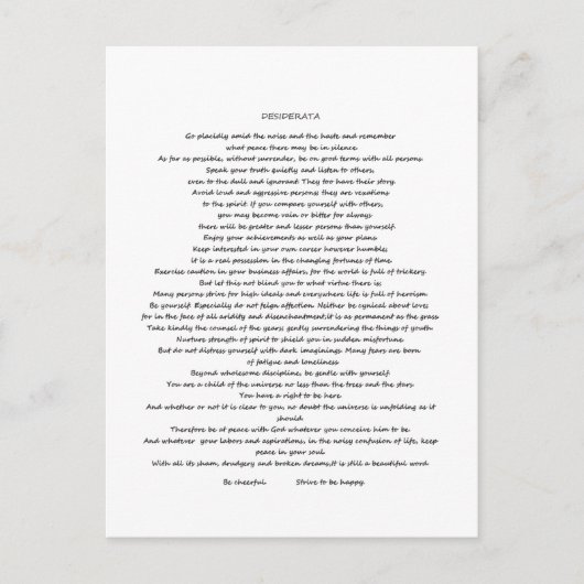 DESIDERATA MAX ERHMANN POSTKARTE (Vorderseite)