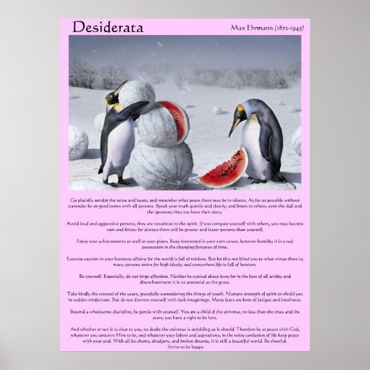 Desiderata Penguins Snow watermelon Posters Poster (Vorne)