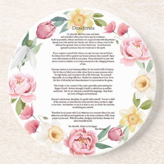 Desiderata Peonies and Daffodils von Max Ehrmann Getränkeuntersetzer (Vorne)