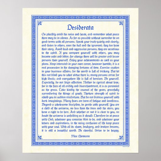 Desiderata Plakatdruck, mittelalterliches Design,  Poster (Vorne)