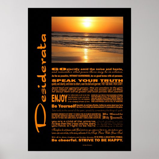 Desiderata Poem Beautiful Yellow Sunset Poster (Vorne)