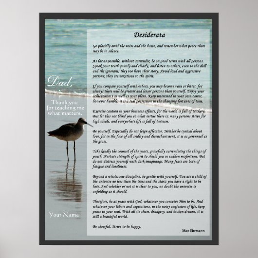 Desiderata Poem - Seagull on Beach Scene Poster (Vorne)