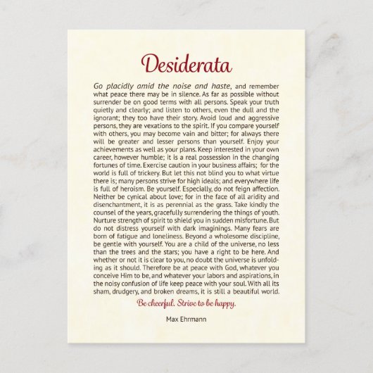 Desiderata Postcard | Desiderata Mini Art Postkarte (Vorderseite)