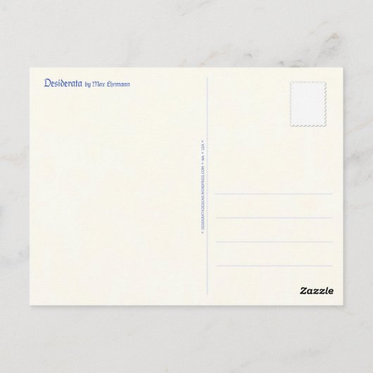 Desiderata Postcard Postkarte (Rückseite)