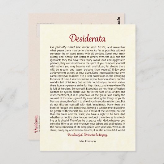 Desiderata Postcard Postkarte (Vorne/Hinten)