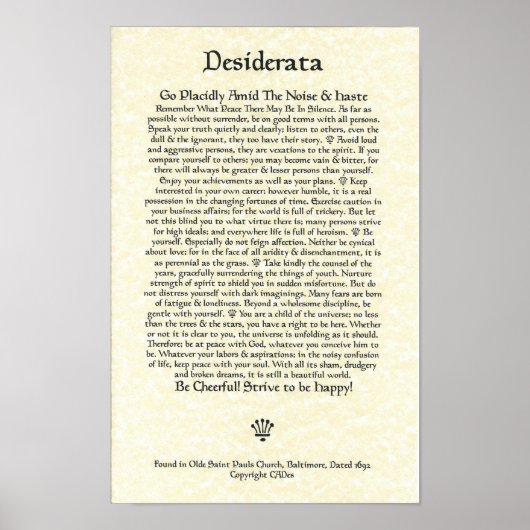 DESIDERATA-Poster-Ehrmann-11x17-Kirchenparchment Poster (Vorne)