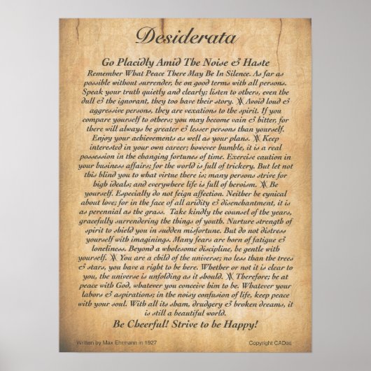 DESIDERATA Poster Max Ehrmann-Embossed Wood Plank (Vorne)