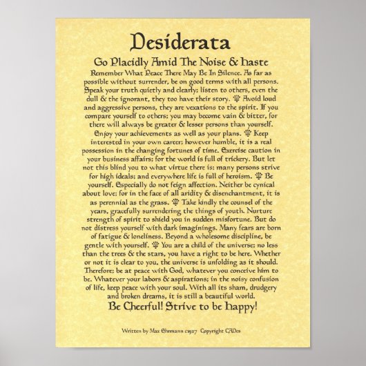DESIDERATA Poster Max Ehrmann-Mittelalterliche Kal (Vorne)