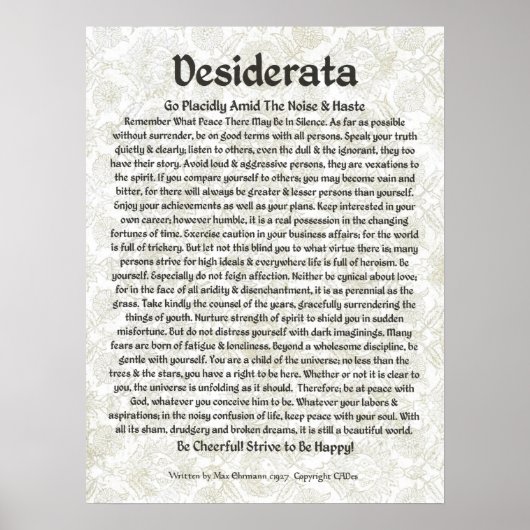 DESIDERATA Poster Max Ehrmann-Mittelalterliche Kal (Vorne)