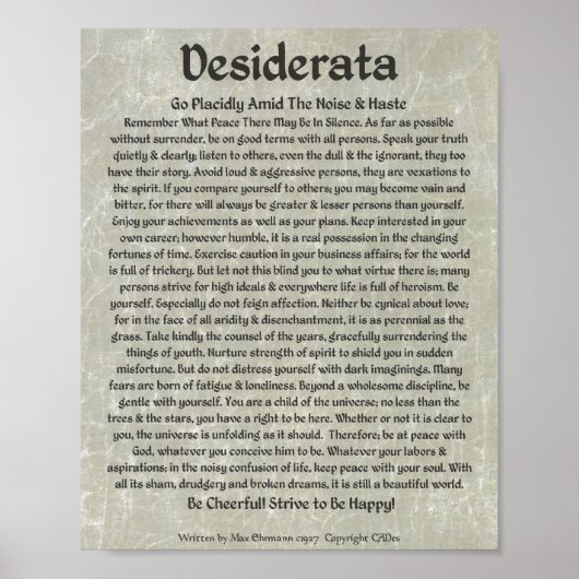 DESIDERATA Poster Max Ehrmann-Mittelalterliche Kal (Vorne)