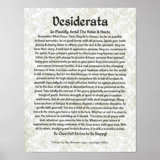 DESIDERATA Poster Max Ehrmann-Mittelalterliche Kal (Vorne)