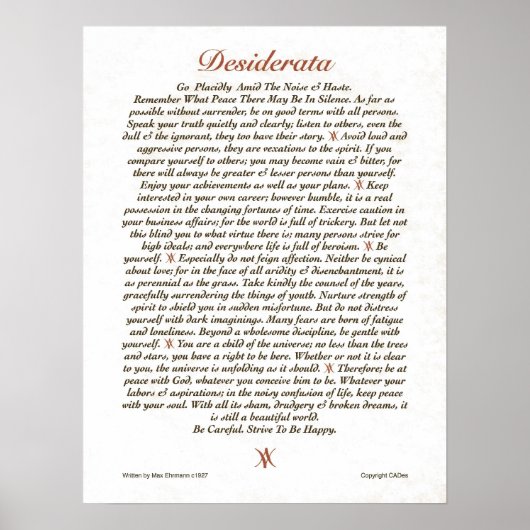 DESIDERATA Poster Max Ehrmann VIELE GRÖSSEN (Vorne)