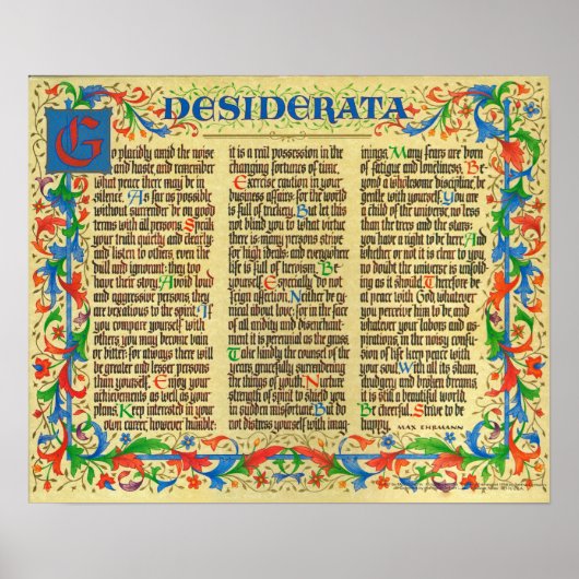 DESIDERATA-Poster von Max Ehrmann=Florentiner II Poster (Vorne)