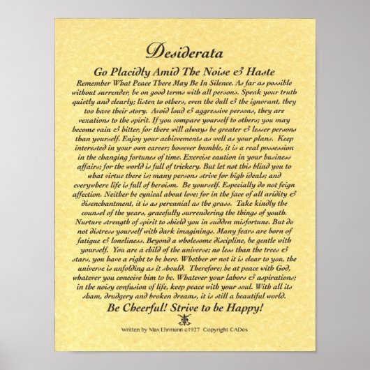 DESIDERATA Poster von Max Ehrmann-Golden Perchment (Vorne)
