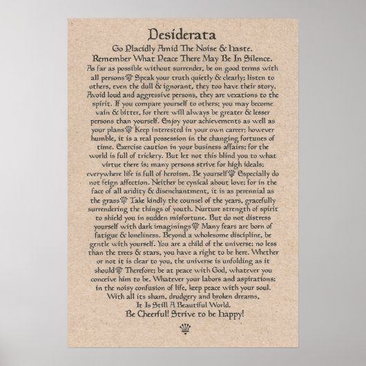 DESIDERATA-Poster von Max Ehrmann=Mittelalterliche Poster (Vorne)