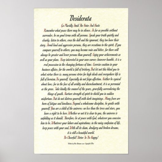 DESIDERATA Poster von Max Ehrmann - Romanesque (Vorne)