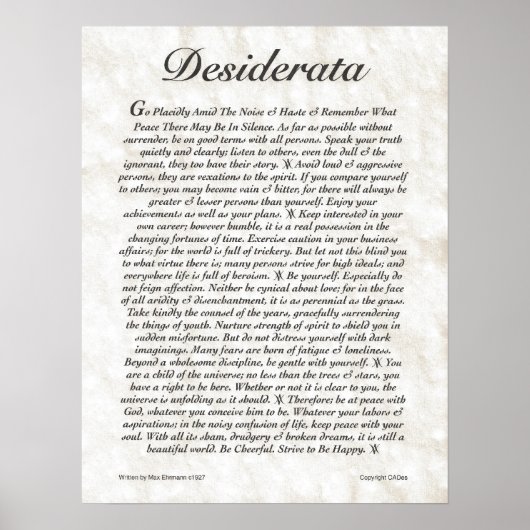 DESIDERATA-Poster von Max Ehrmann - VIELE GRÖSSEN Poster (Vorne)
