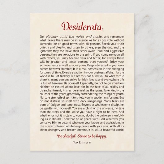 Desiderata Postkarte | Desiderata Mini Kunst (Vorderseite)