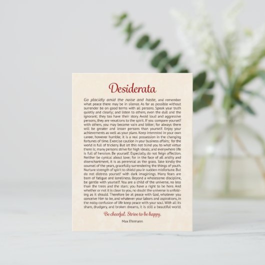 Desiderata Postkarte | Desiderata Mini Kunst (Stehend Vorderseite)