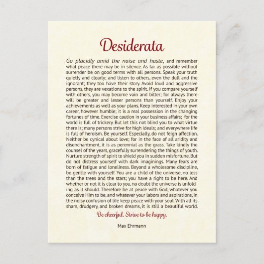 Desiderata-Postkarte | Desiderata-Mini-Kunst Postkarte (Vorderseite)
