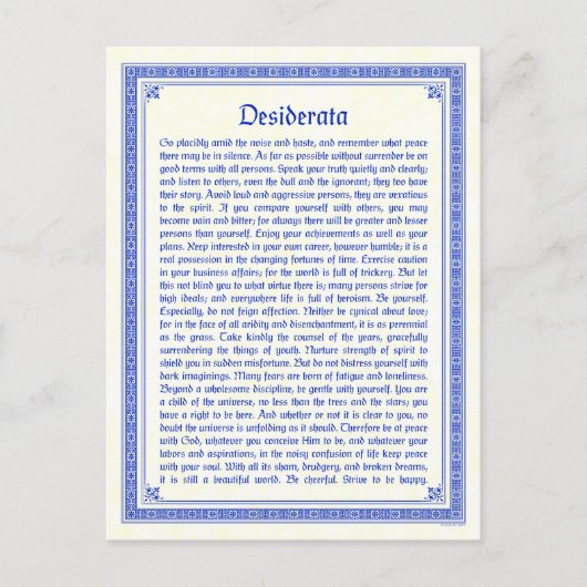 Desiderata-Postkarte Postkarte (Vorderseite)
