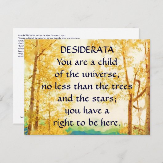 DESIDERATA-Postkarte verblasste Aspens Postkarte (Vorne/Hinten)