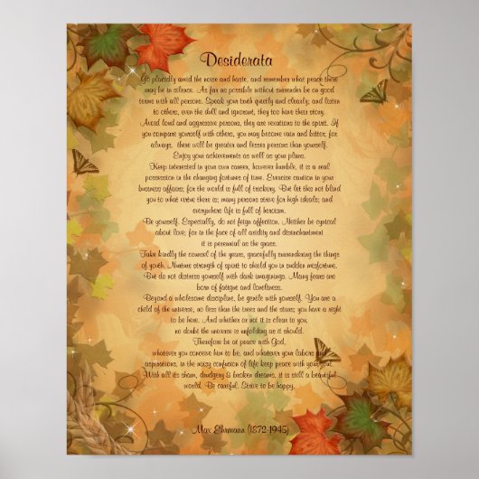 Desiderata Prosa auf Herbstfarben Hintergrund Poster (Vorne)