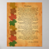 Desiderata Prosa auf Herbstlaub Hintergrund Poster (Vorne)