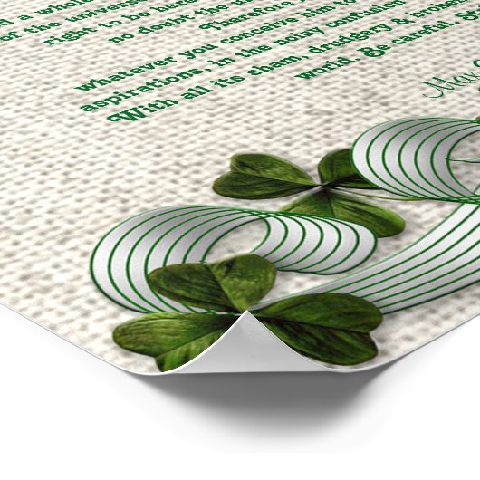 Desiderata Prosa auf irischem Leinenlook-Hintergru Poster (Ecke)