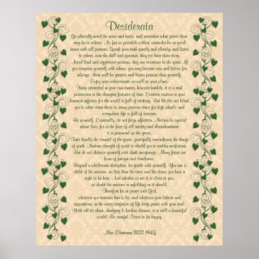 Desiderata prose Ivy auf hellen Pergament Poster (Vorne)