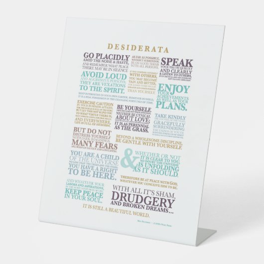 Desiderata Prose von Max Ehrmann Sockelschild (Vorderseite)