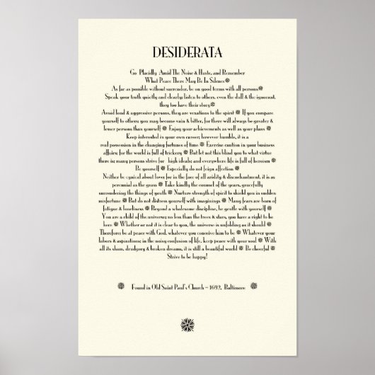 DESIDERATA Sunburst on Parchment Poster (Vorne)