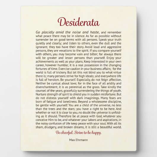 Desiderata Tabletop Plaque Fotoplatte (Vorderseite)