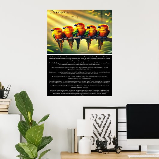 Desiderata Vibrant Sun Tropical Parrot Inspiration Poster (Heimbüro)