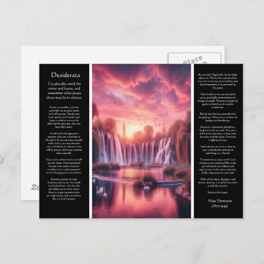 Desiderata Wasserfall Herz spiegelt Dusks Glanz wi Postkarte (Vorne/Hinten)
