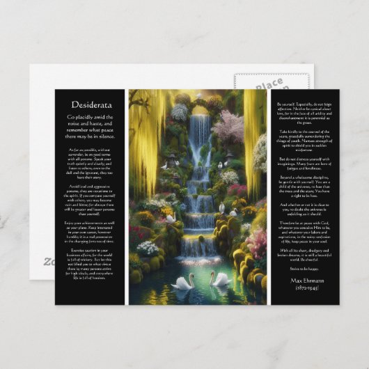 Desiderata Wasserfall: Schattenschwäne, Sonnenblum Postkarte (Vorne/Hinten)