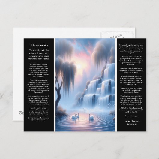 Desiderata Waterfall Calm Pastel Hues Postkarte (Vorne/Hinten)