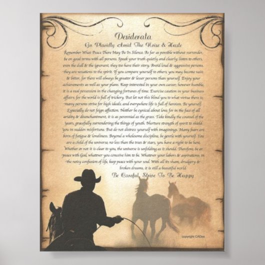 DESIDERATA Western Swing Rodeo Cowboy Pferderennen Poster (Vorne)