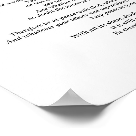 Desiderata White Poster (Ecke)