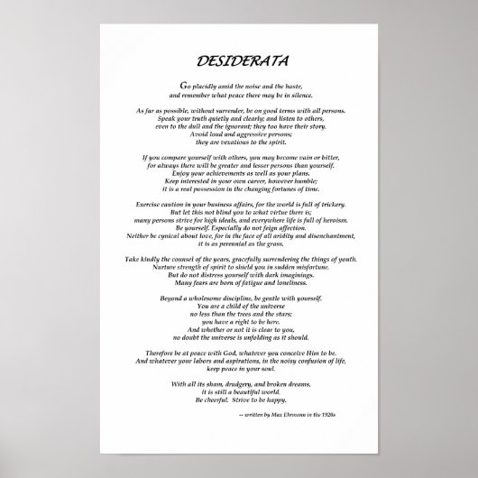 Desiderata White Poster (Vorne)