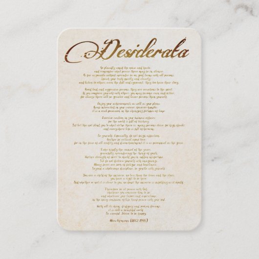 Desiderata / Wünsche in der kalligrafischen Kunst Visitenkarte (Vorderseite)