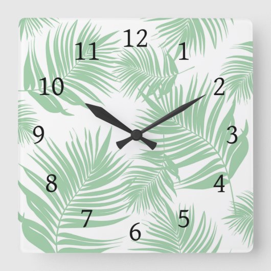 Design 165 Blätter mit grüner Palme Quadratische Wanduhr (Vorderseite)
