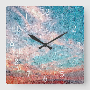 Design 29 Mosaic Turquoise Quadratische Wanduhr