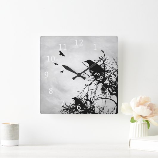 Design 43 Crow Bird Quadratische Wanduhr (Zuhause)