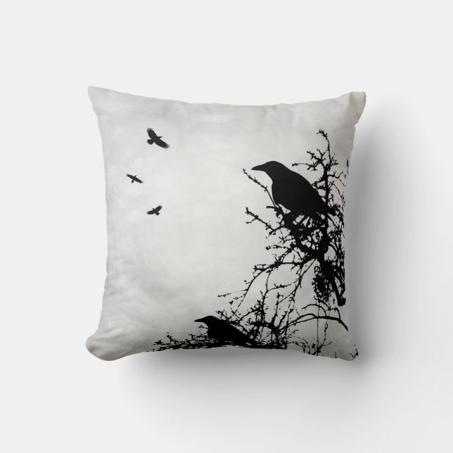Design 43 Crow Raven Birds Gray Kissen (Vorderseite)